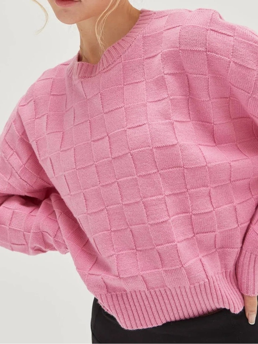 Abercrombie & Fitch Pink Checker Knit Crewneck Sweater